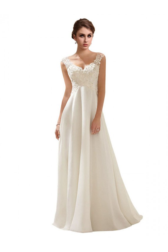 Low Back Ivory A-Line V-Neck Sweep Train Wedding Dress Bolton
