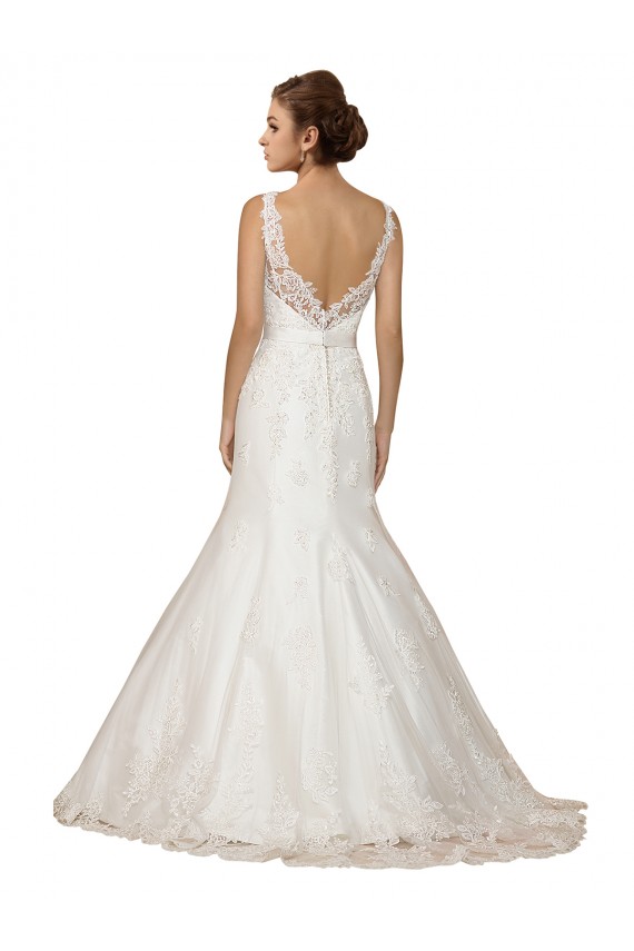 Ivory Mermaid V-Neck Cap Sleeves Chapel Train Wedding Dress Bolton