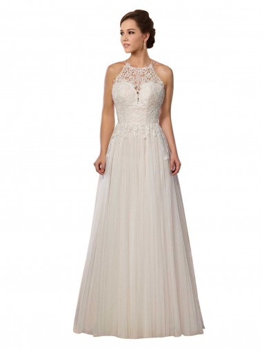Ivory A-Line Illusion Neck Sweep Train Wedding Dress Bolton