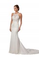 V-Back Ivory Sheath High Neck Chapel Train Modern Wedding Dress Bolton