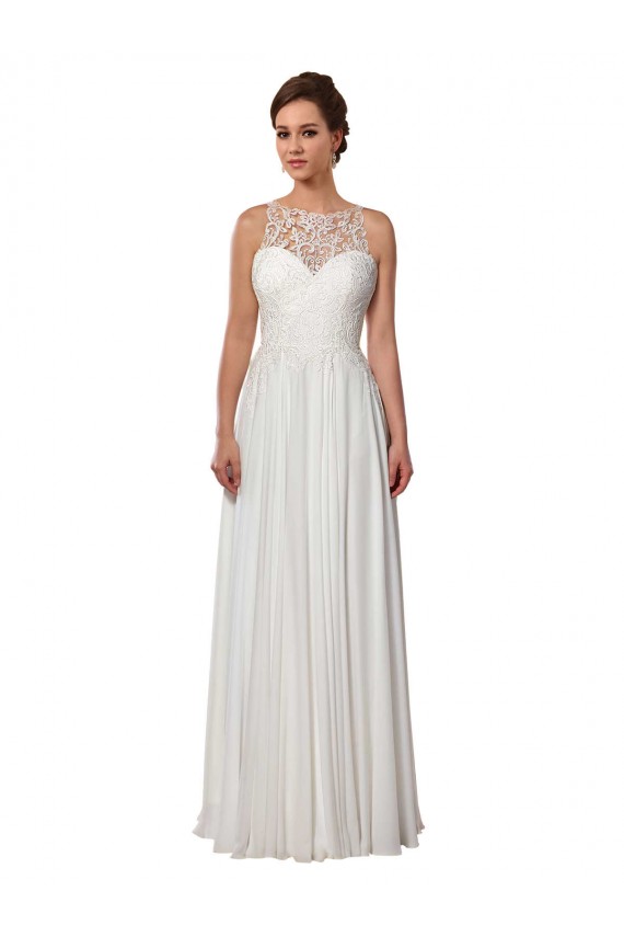 Ivory A-Line Illusion Neck Sweep Train Boho Wedding Dress Bolton