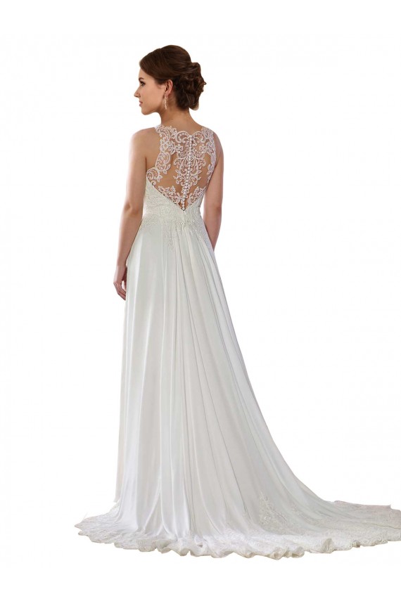 Ivory A-Line Illusion Neck Sweep Train Boho Wedding Dress Bolton