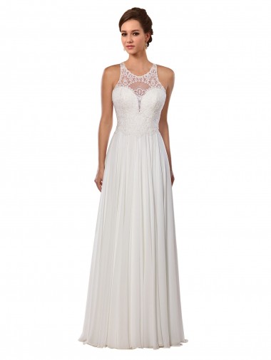 Ivory Sheath Illusion Neck Sleeveless Chapel Train Wedding Dress Bolton