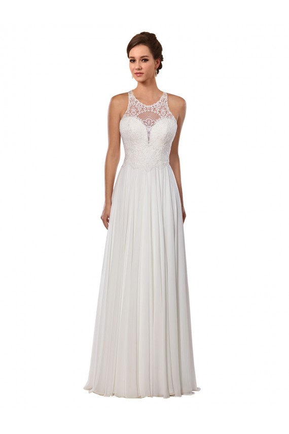 Ivory Sheath Illusion Neck Sleeveless Chapel Train Wedding Dress Bolton