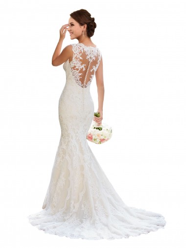 White Mermaid V-Neck Chapel Train Wedding Dress Bolton
