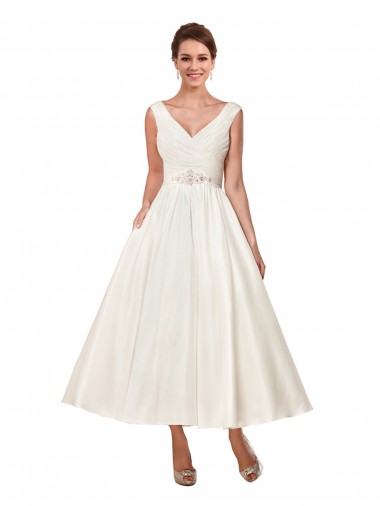 Ivory A-Line V-Neck Ankle Length Wedding Dress Bolton