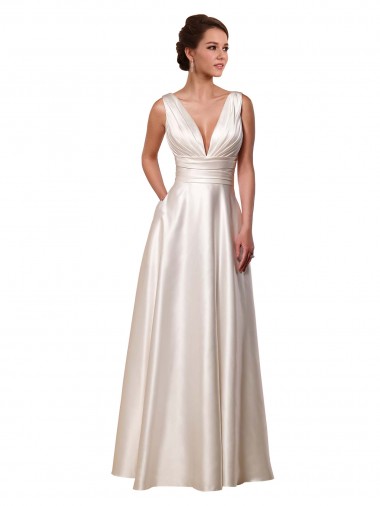 Ivory A-Line V-Neck Sleeveless Chapel Train Wedding Gowns Bolton