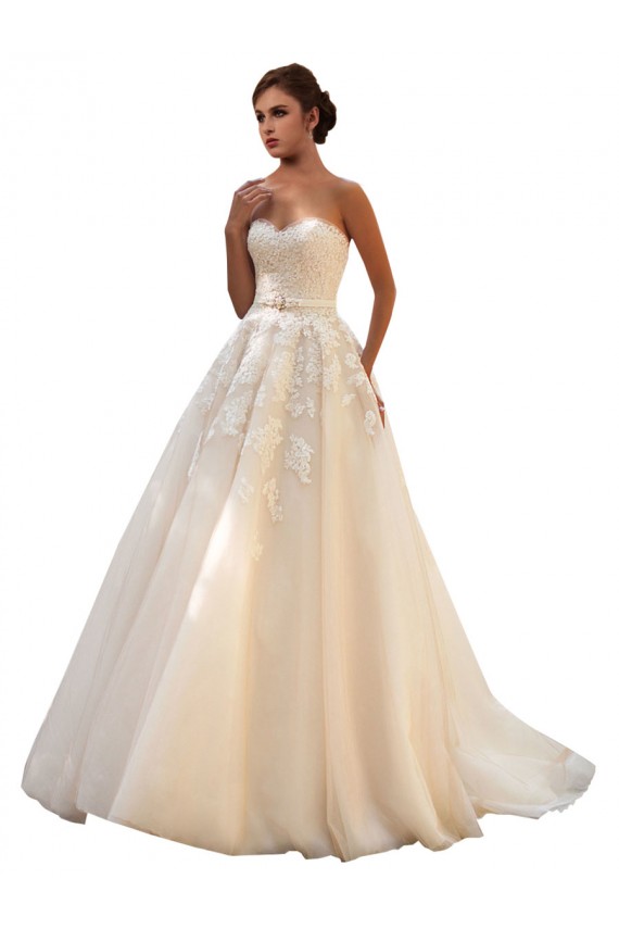 Ivory & Champagne Ball Gown Sweetheart Chapel Train Wedding Dress Bolton