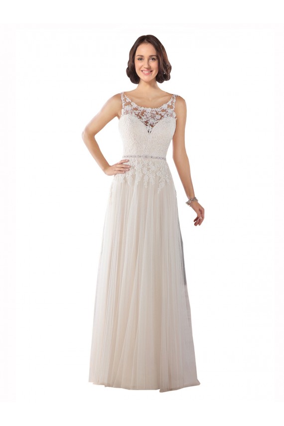 Ivory & Champagne A-Line Illusion Neck Sweep Train Boho Wedding Dress Bolton