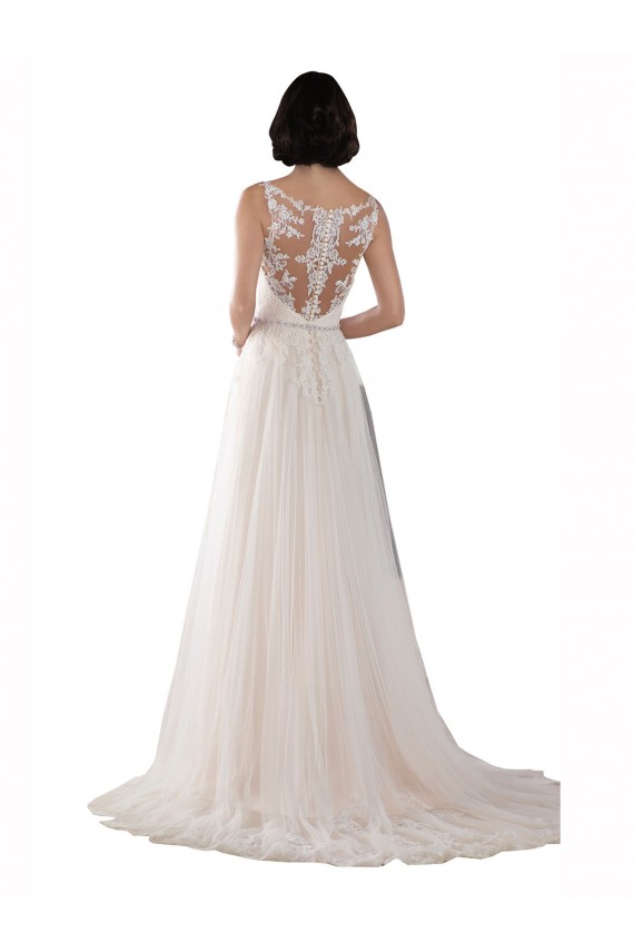 Ivory & Champagne A-Line Illusion Neck Sweep Train Boho Wedding Dress Bolton