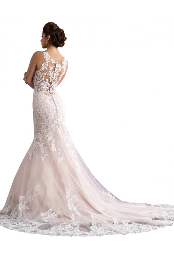Ivory & Champagne Mermaid Illusion Neck Cathedral Train Wedding Dress Bolton