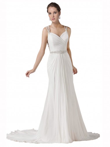White Sheath Sweetheart Chapel Train Beach Wedding Dress Bolton