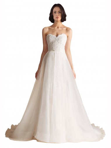 Low Back Ivory A-Line Sweetheart Sweep Train Bridal Wedding Dress Bolton