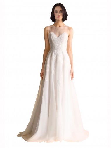 Ivory A-Line Illusion Neck Sleeveless Chapel Train Wedding Dress Bolton