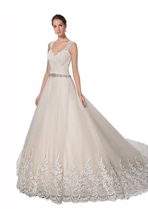 Ivory & Champagne A-Line Sweetheart Chapel Train Wedding Dress Bolton