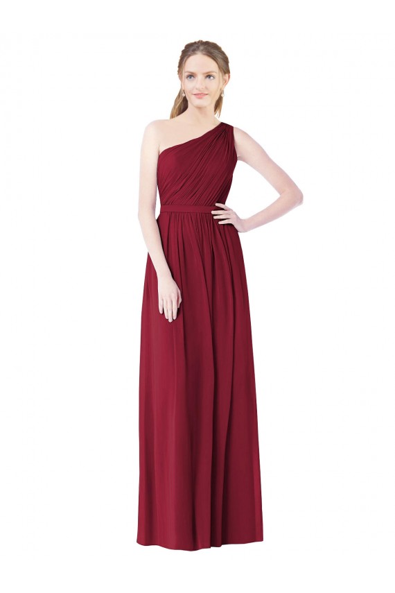 Burgundy A-Line One Shoulder Long Bridesmaid Gown Bolton