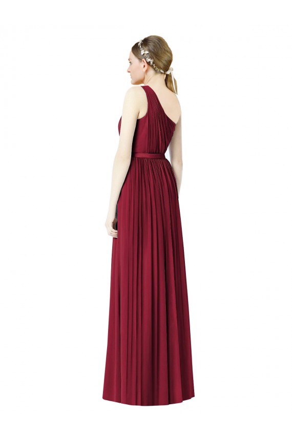 Burgundy A-Line One Shoulder Long Bridesmaid Gown Bolton