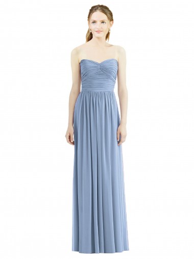 Dusty Blue A-Line Strapless Long Bridesmaid Gowns Bolton