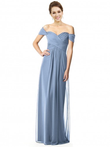 Dusty Blue A-Line Off the Shoulder Long Bridesmaid Dress Bolton