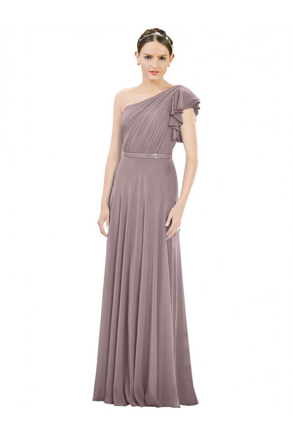 Dusty Rose A-Line One Shoulder Long Bridesmaid Dress Bolton