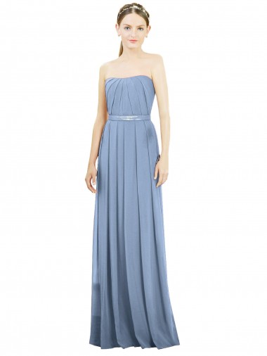 Dusty Blue A-Line Strapless Long Bridesmaid Dress Bolton