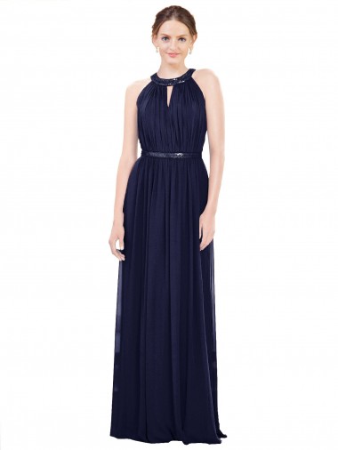 Dark Navy A-Line High Neck Long Bridesmaid Dress / Formal Dress Bolton