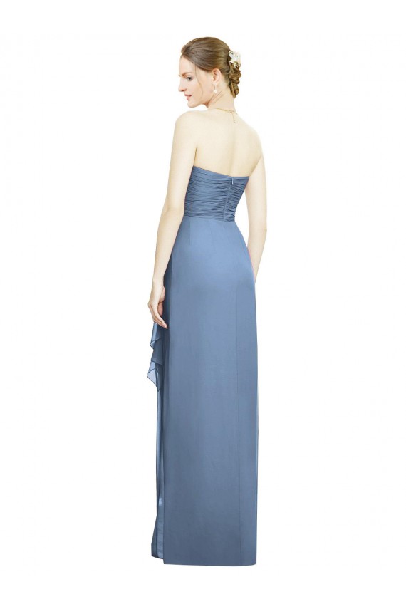 Dusty Blue Sheath Strapless Long Bridesmaid Dress Bolton