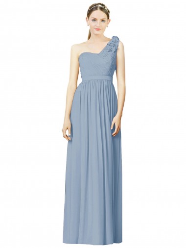 Dusty Blue A-Line One Shoulder Long Bridesmaid Dress Bolton