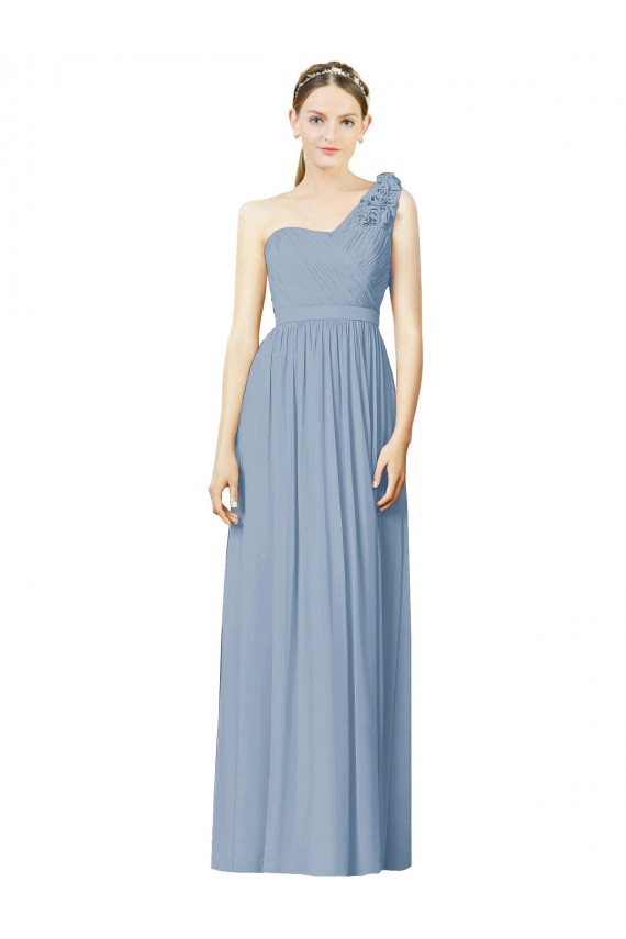 Dusty Blue A-Line One Shoulder Long Bridesmaid Dress Bolton