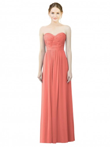 Coral A-Line Strapless Long Bridesmaid Dress Bolton