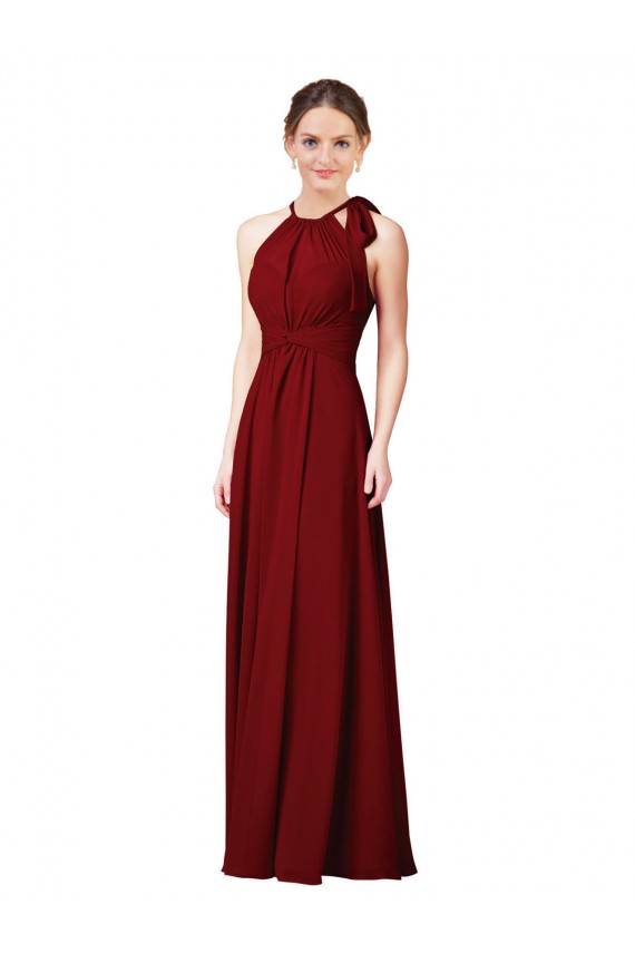 Burgundy Sheath Halter Neck Long Bridesmaid Dress Bolton