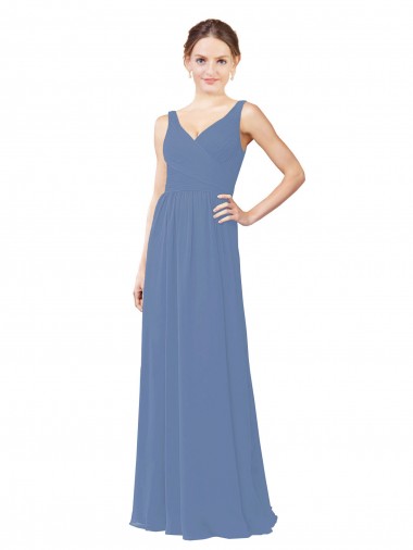 Windsor Blue Sheath V-Neck Long Bridal Party Dress Bolton