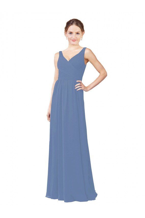 Windsor Blue Sheath V-Neck Long Bridal Party Dress Bolton