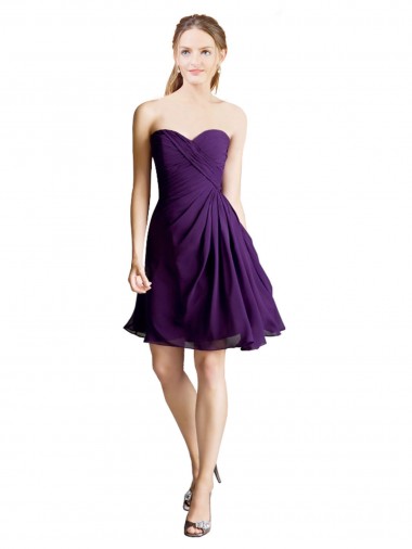 Purple A-Line Strapless Knee Length Bridesmaid Dress Bolton