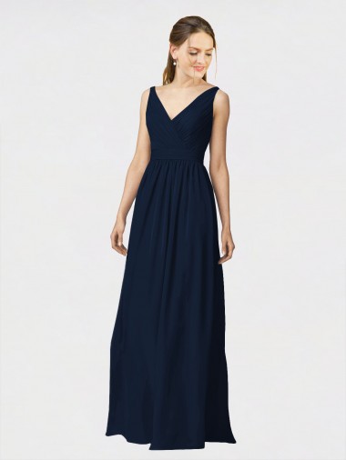 Dark Navy A-Line V-Neck Long Bridesmaid Dresses / Formal Dresses Bolton