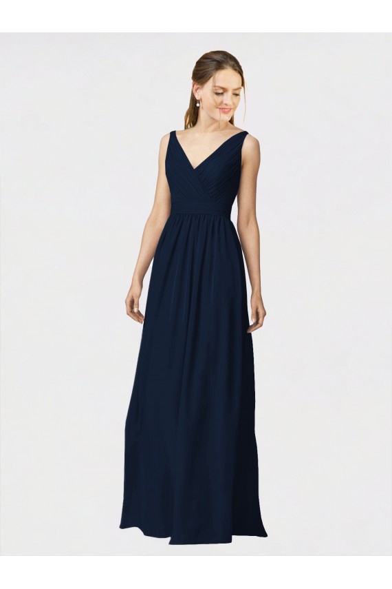 Dark Navy A-Line V-Neck Long Bridesmaid Dresses / Formal Dresses Bolton
