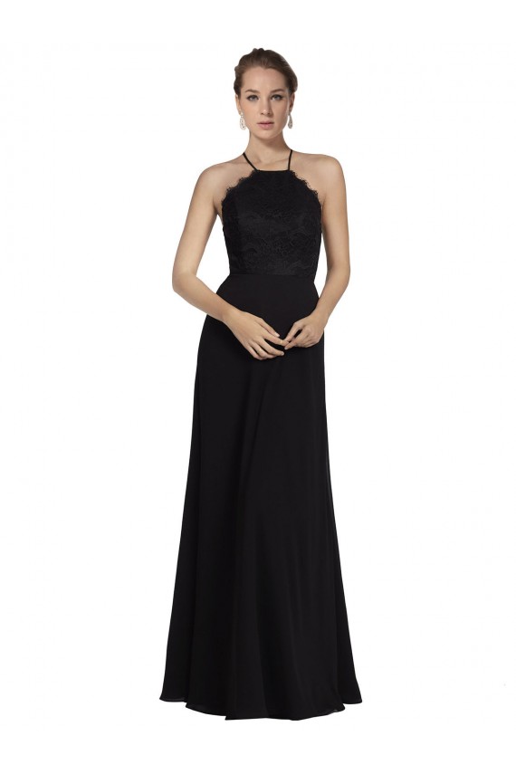 Keyhole Back Black A-Line Halter Neck Long Bridesmaid Gown Bolton