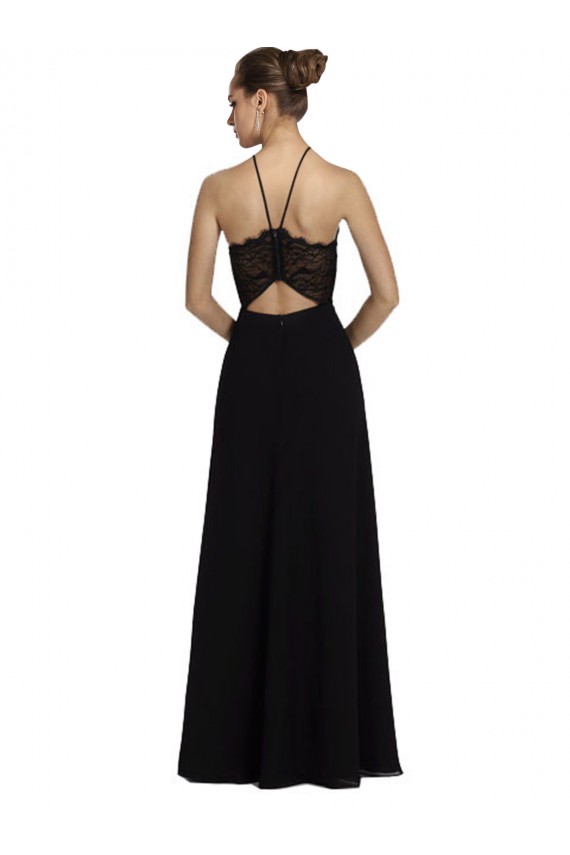 Keyhole Back Black A-Line Halter Neck Long Bridesmaid Gown Bolton