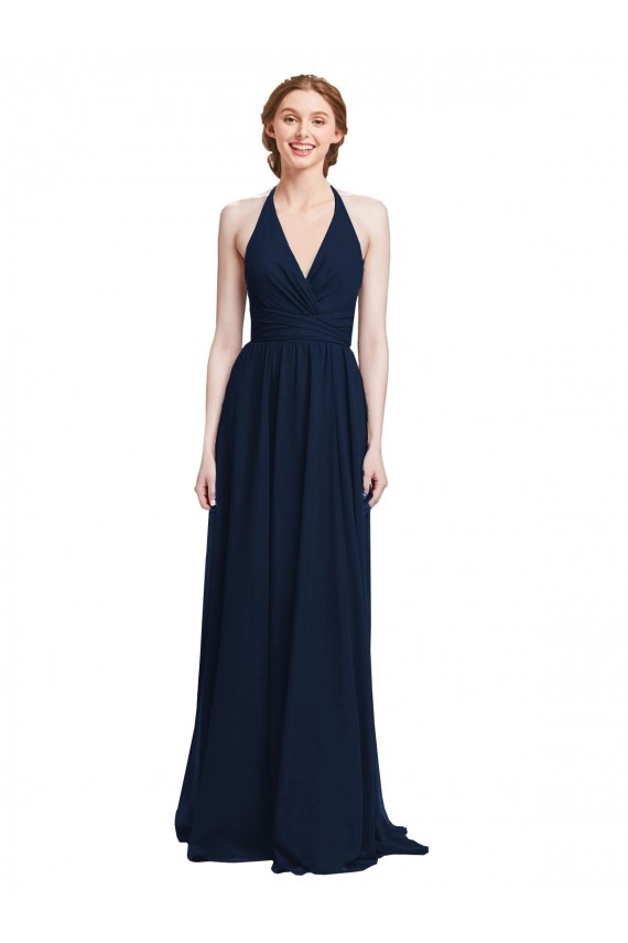 Dark Navy A-Line V-Neck Sleeveless Long Formal Dress / Bridesmaid Dress Bolton