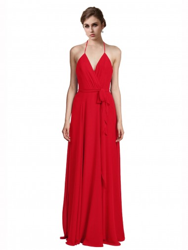 Red A-Line V-Neck Long Bridesmaid Dress Bolton