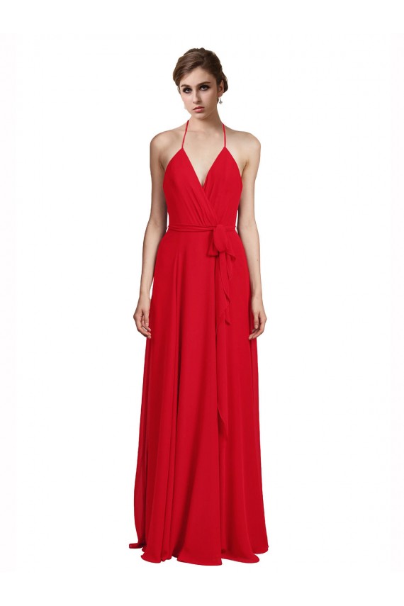 Red A-Line V-Neck Long Bridesmaid Dress Bolton
