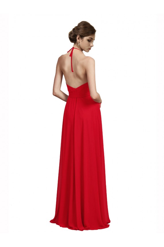 Red A-Line V-Neck Long Bridesmaid Dress Bolton