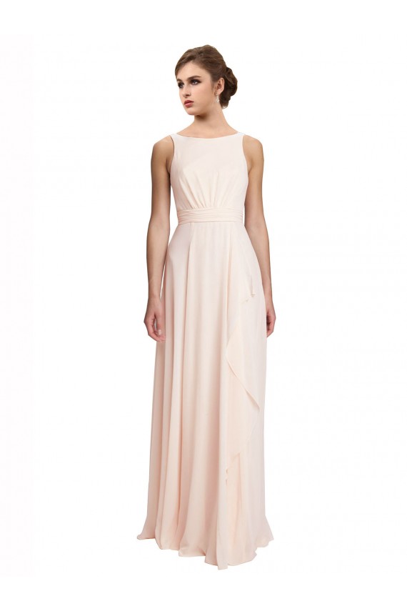 V-Back Cream Pink A-Line High Neck Long Bridesmaid Dress / Evening Dress Bolton