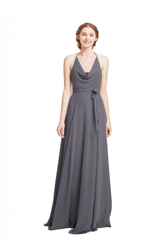 Slate Grey A-Line Halter Neck Long Bridesmaid Dress Bolton
