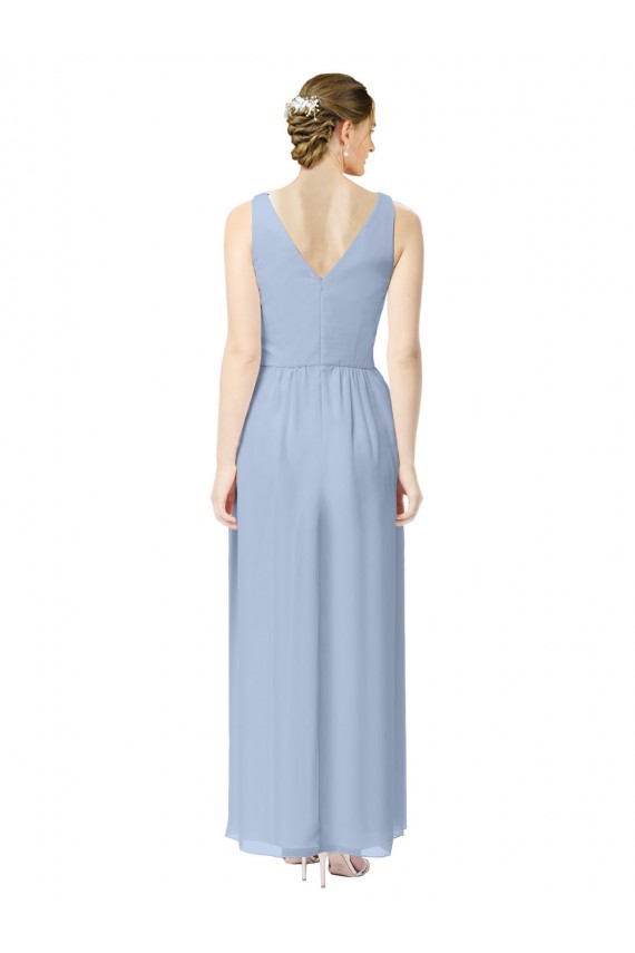 Periwinkle A-Line V-Neck Long Bridesmaid Dress Bolton