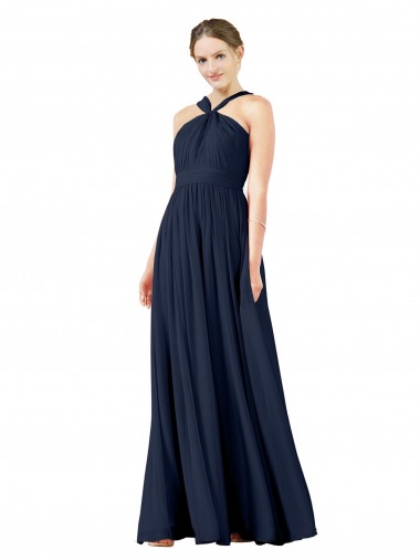 Dark Navy Princess V-Neck Long Bridesmaid Gowns Bolton