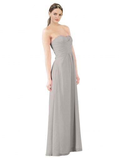 Oyster Silver A-Line Strapless Long Bridesmaid Dress Bolton