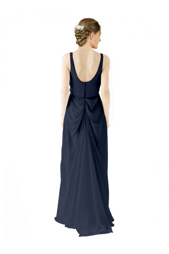 Open Back Dark Navy A-Line Scoop Neck Long Bridesmaid Dress Bolton