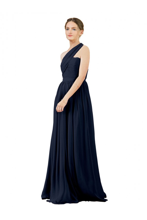 Dark Navy A-Line One Shoulder Long Bridal Party Dress / Evening Dress Bolton