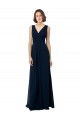 V-Back Dark Navy A-Line V-Neck Long Bridal Party Dress Bolton